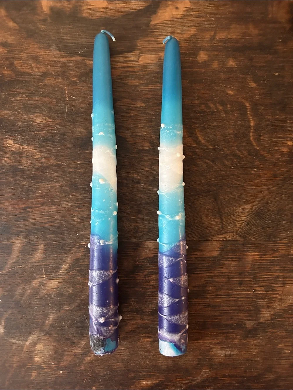 Hand Crafted Teal to Navy Ombre Taper Candles - Pair